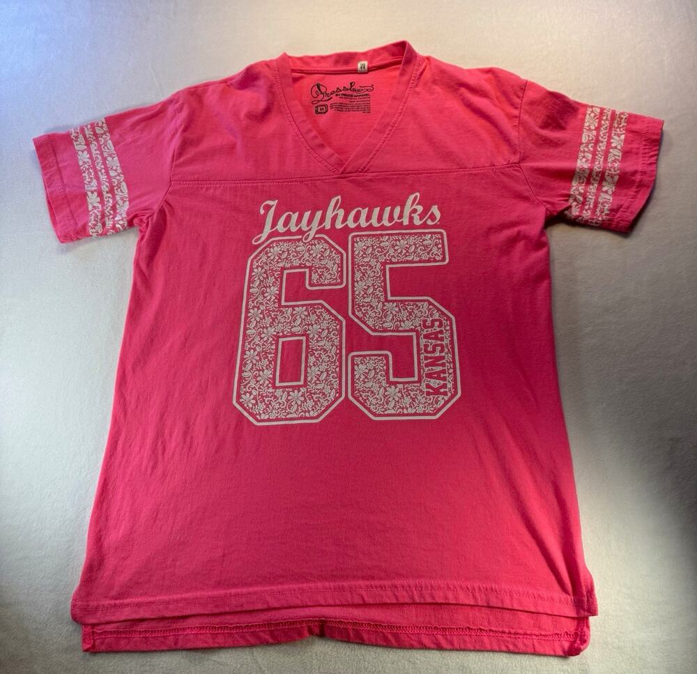 Pressbox Kansas Jayhawks Pink V-Neck Women's T-Shirt Shirt Size M